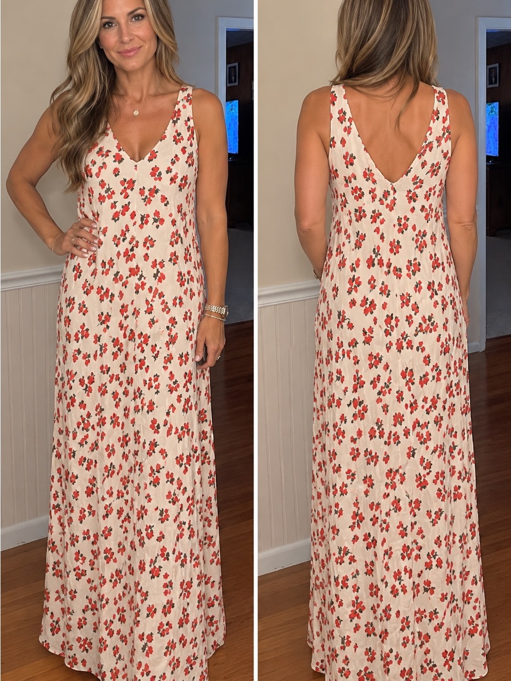 Z Supply Cream Maxi Dress with Red Floral Print